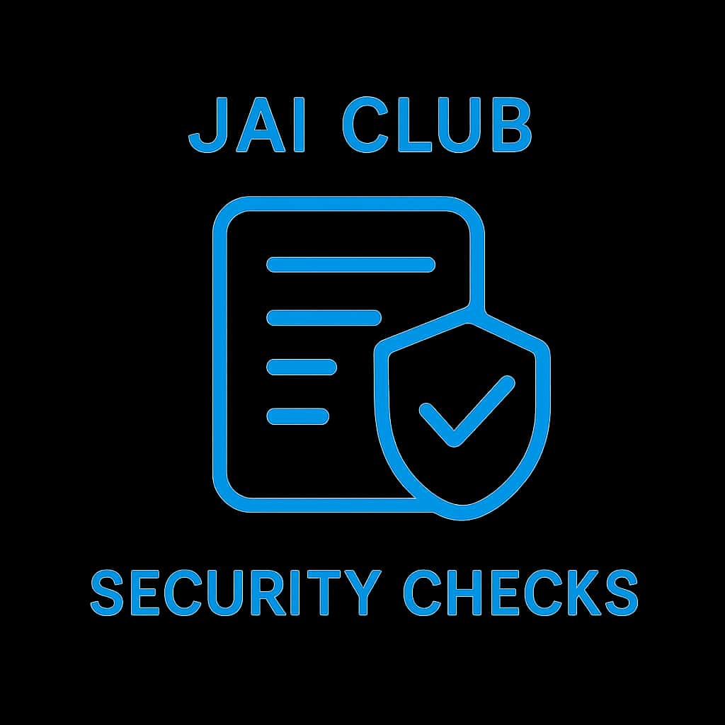 An icon representing security checks for Jai Club, featuring the text 'Jai Club'.