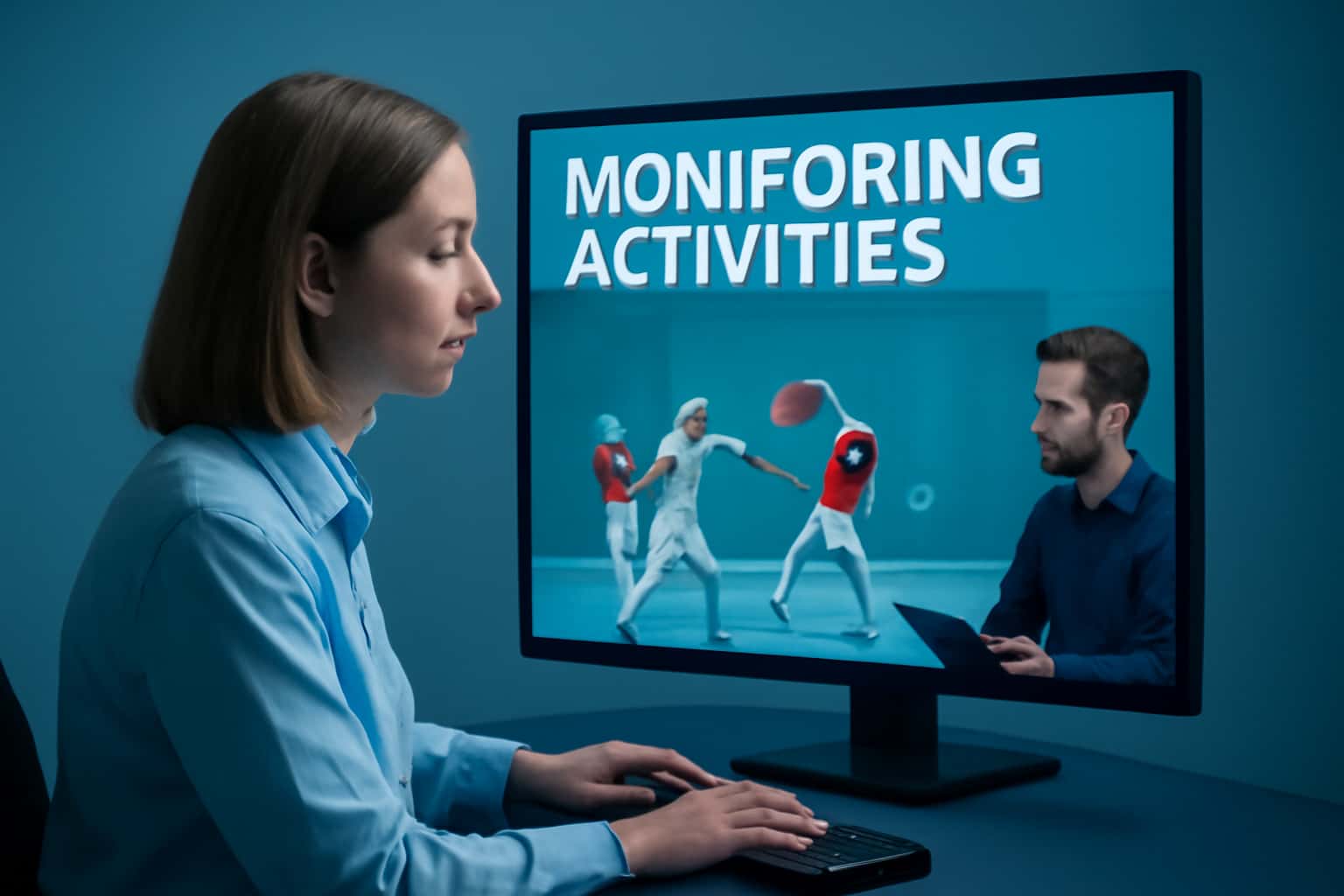 An informative scene illustrating the concept of monitoring activities in an online club.