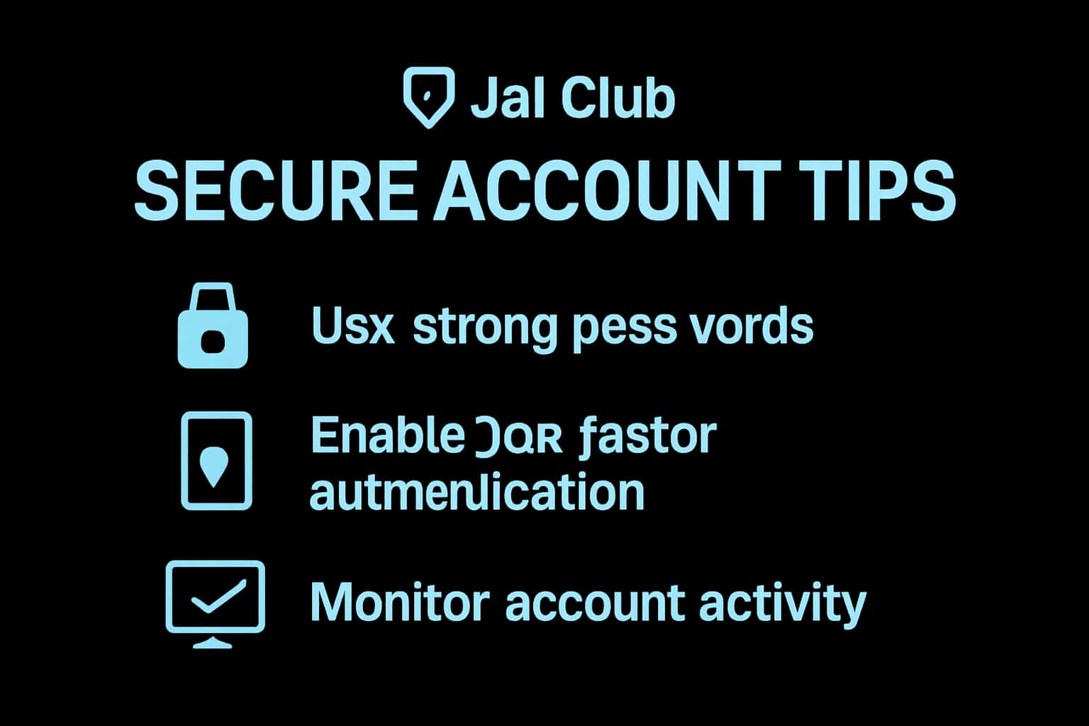 An informative visual representation of secure account management practices with Jai Club branding.